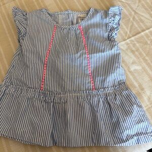 Carter's Blue and White Striped Blouse with Pink Trim